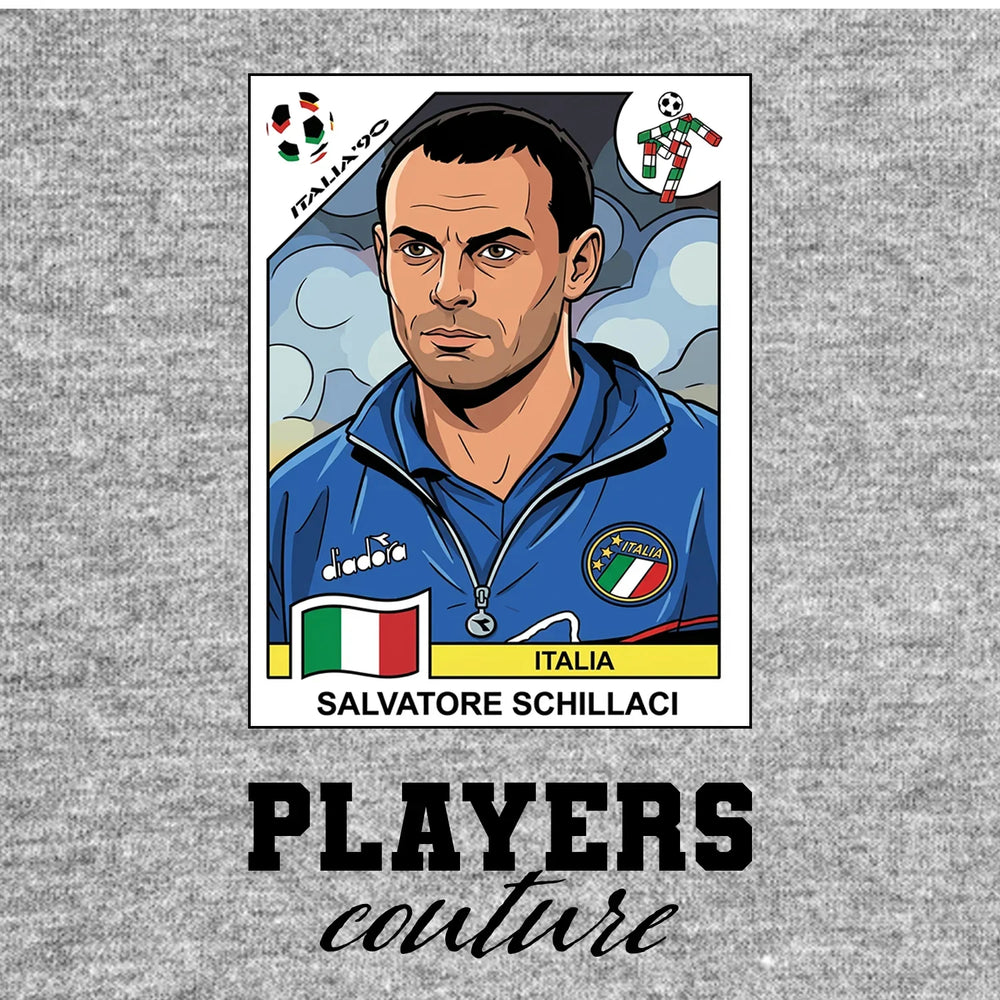 Salvatore Schillaci World Cup Sticker Men's T-Shirt – grey close-up detail shot of the Salvatore Schillaci World Cup Players