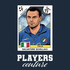 Salvatore Schillaci World Cup Sticker Men's T-Shirt – navy close-up detail shot of the Salvatore Schillaci World Cup Players