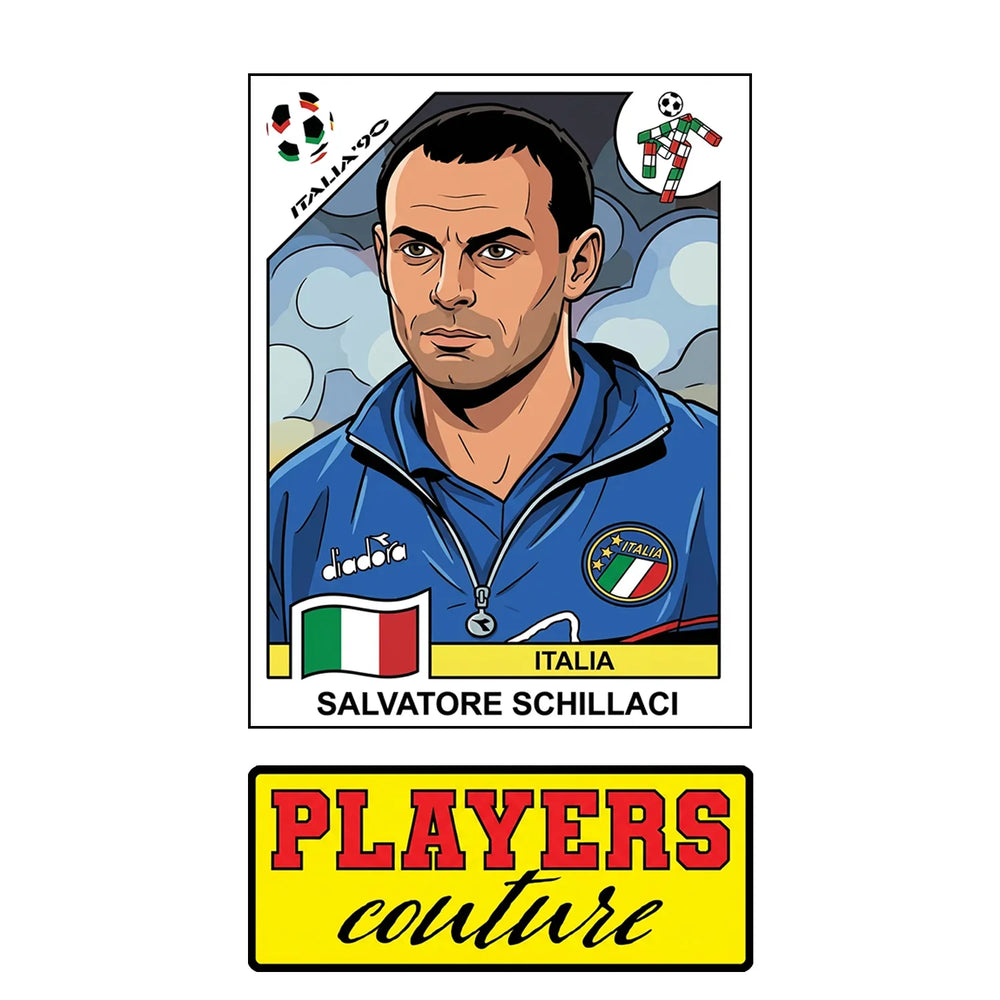 Salvatore Schillaci World Cup Sticker Men's T-Shirt – close-up detail shot of the Salvatore Schillaci World Cup Players