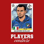 Salvatore Schillaci World Cup Sticker Men's T-Shirt – red close-up detail shot of the Salvatore Schillaci World Cup Players