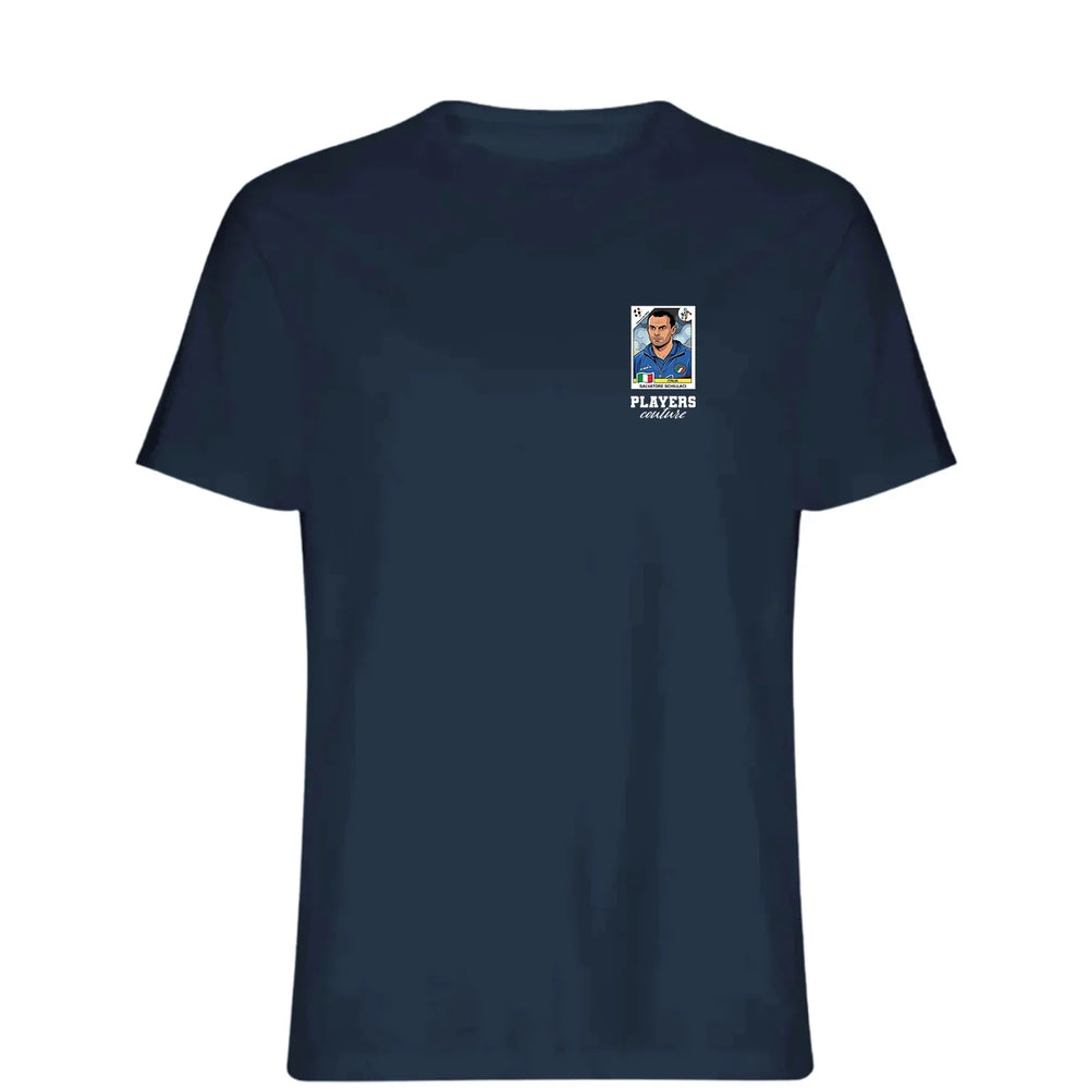 Salvatore Schillaci World Cup t-shirt – navy men's t-shirt featuring the Salvatore Schillaci World Cup Players Couture logo