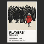 Schindler's List Oskar Schindler's black-and-white silhouette and the film's restrained red-coat motif Icon Frame artwork in black