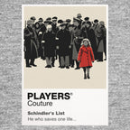 Schindler's List Oskar Schindler's black-and-white silhouette and the film's restrained red-coat motif Icon Frame artwork in grey