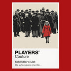 Schindler's List Oskar Schindler's black-and-white silhouette and the film's restrained red-coat motif Icon Frame artwork in red