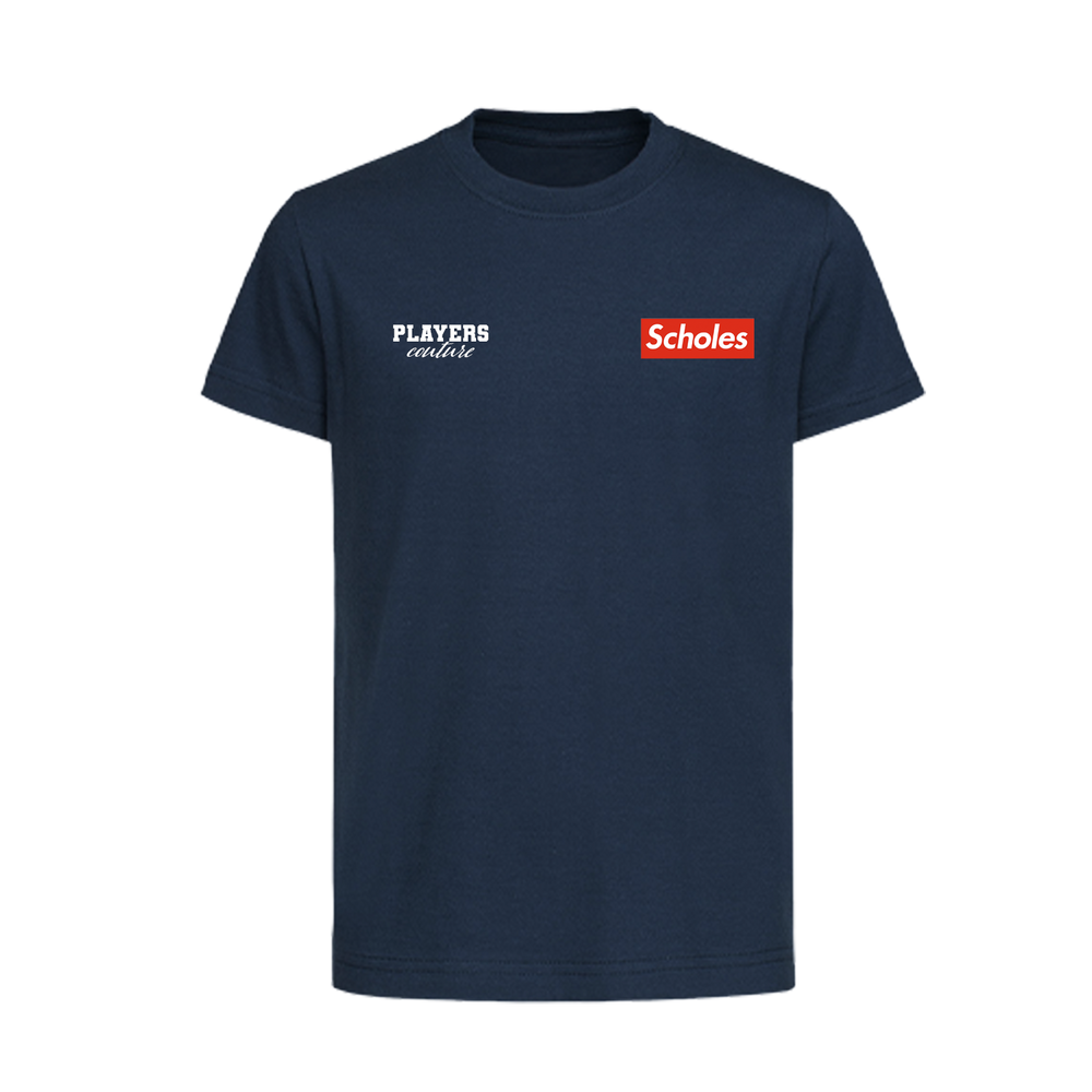 Paul Scholes Red Logo Players Couture Kids T-Shirt Navy