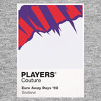 Scotland 92 Away Classic Football Shirt Team Colours Frame Men's T-Shirt – grey close-up detail shot of the Scotland 92 Away