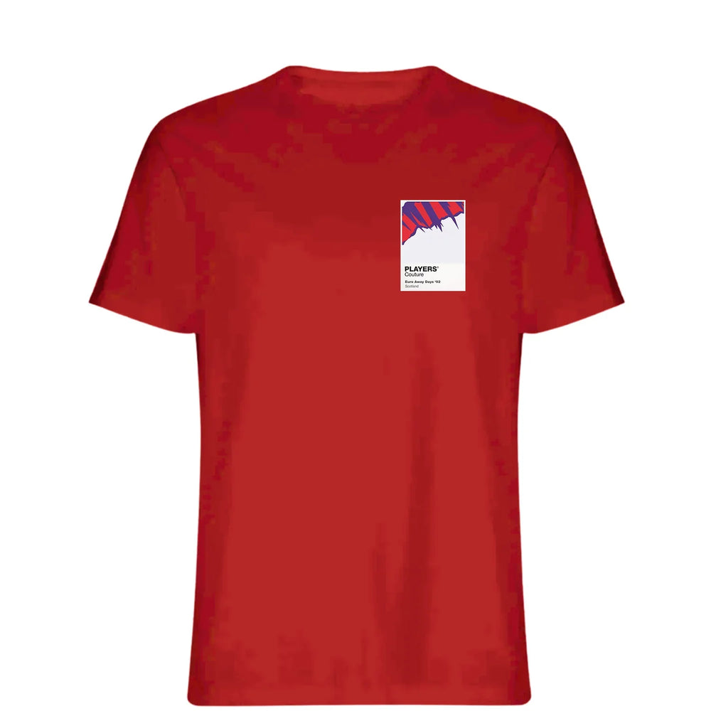 Scotland 92 Away t-shirt – red men's t-shirt featuring the Scotland 92 Away Players Couture logo