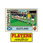 Scotland 1982 World Cup Sticker Men's T-Shirt – close-up detail shot of the Scotland 1982 World Cup Players Couture logo