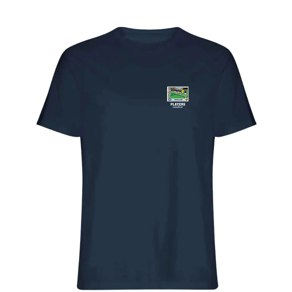 Scotland 1982 World Cup t-shirt – navy men's t-shirt featuring the Scotland 1982 World Cup Players Couture logo