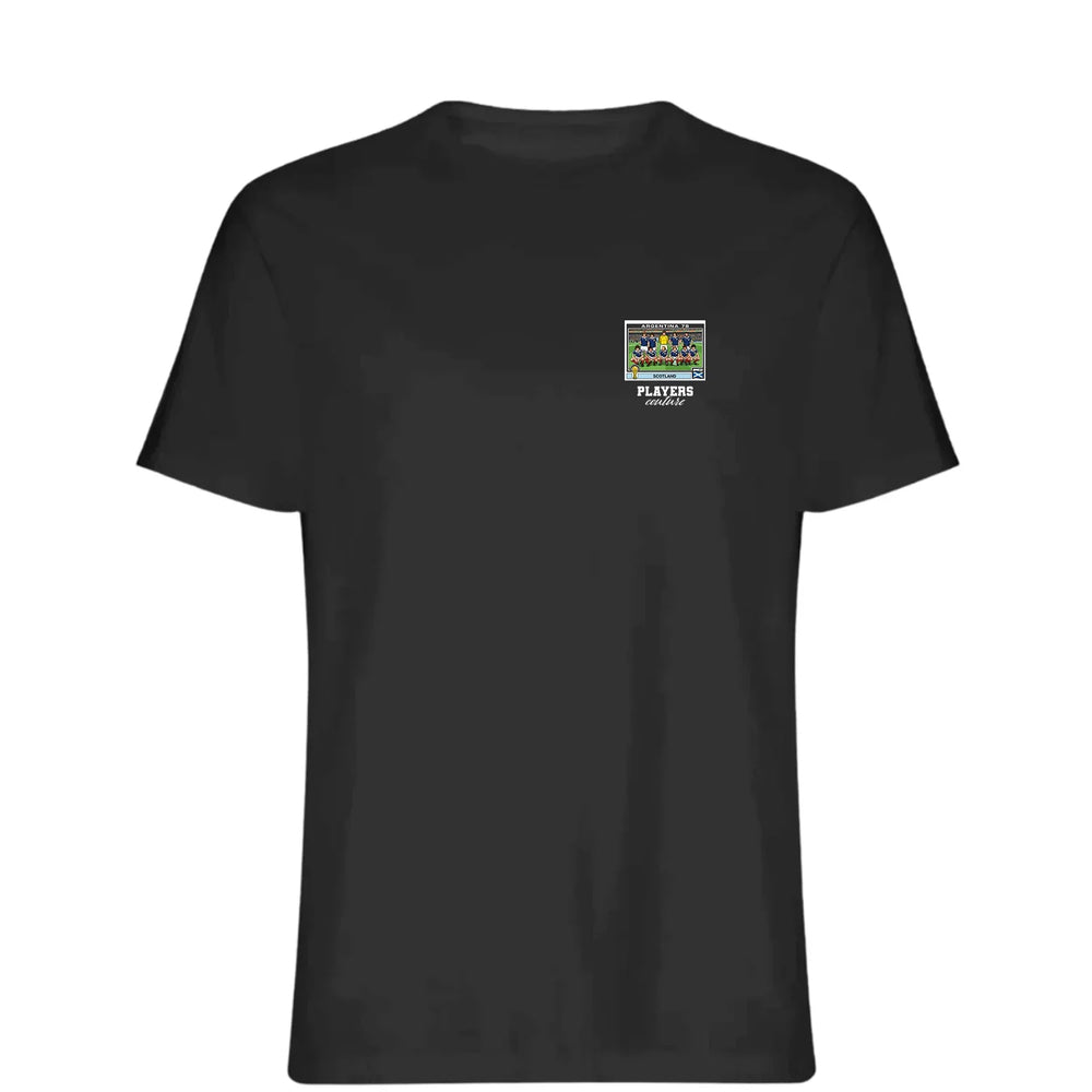Scotland 1986 World Cup t-shirt – black men's t-shirt featuring the Scotland 1986 World Cup Players Couture logo