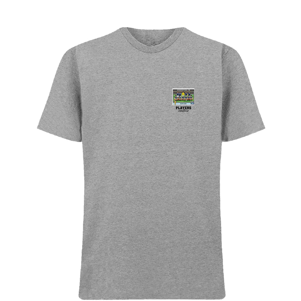 Scotland 1986 World Cup t-shirt – grey men's t-shirt featuring the Scotland 1986 World Cup Players Couture logo