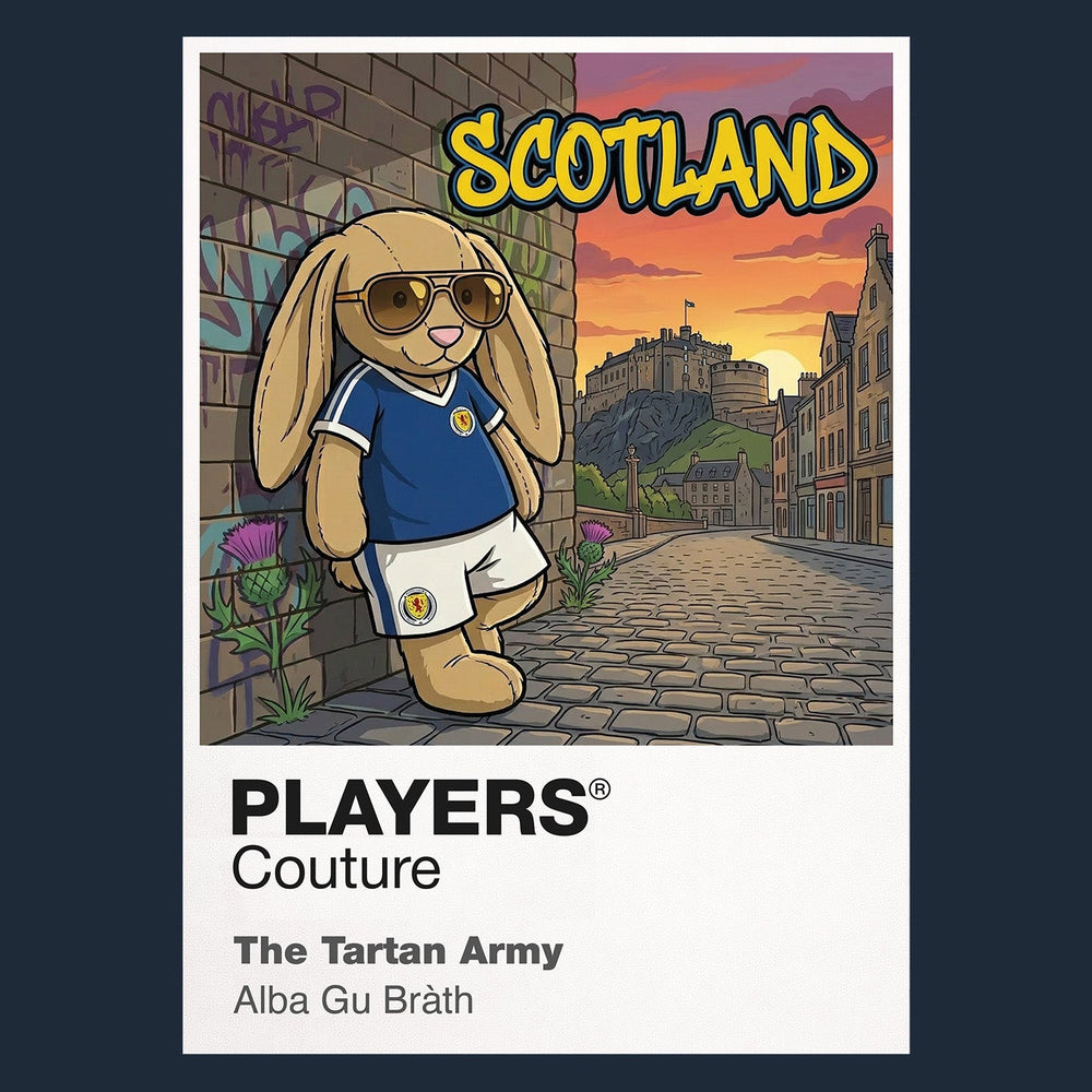 Scotland Football Cool Bunny Kids T-Shirt – Scotland football cool bunny artwork close-up on Navy – Players Couture