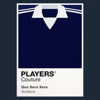 Scotland Classic Football Shirt Colours Frame Men's T-Shirt – navy close-up detail shot of the Scotland Players Couture logo