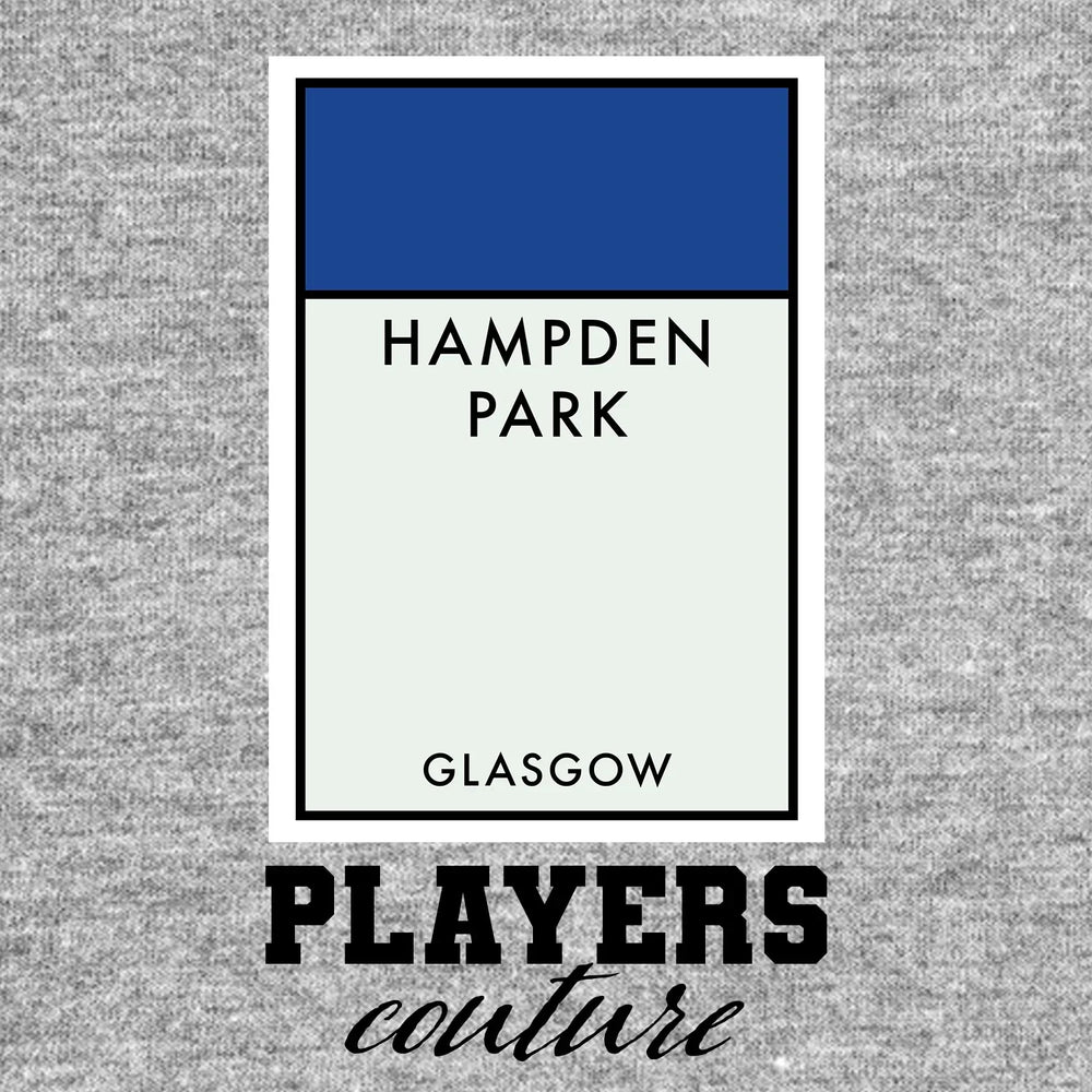 Scotland Monopoly Card hoodie – grey men's hoodie with black Scotland Monopoly Card letters and Players Couture logo on the