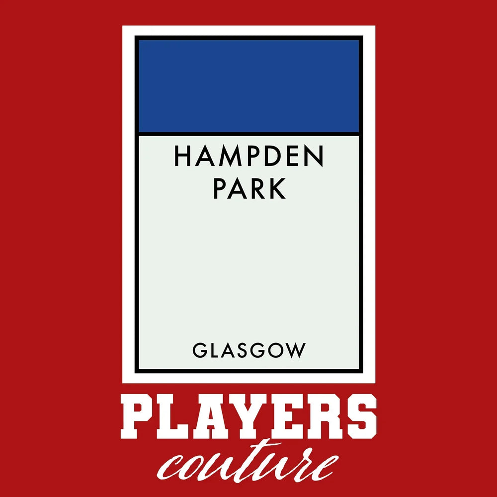 Scotland Monopoly Card hoodie – red men's hoodie with white Scotland Monopoly Card letters and Players Couture logo on the