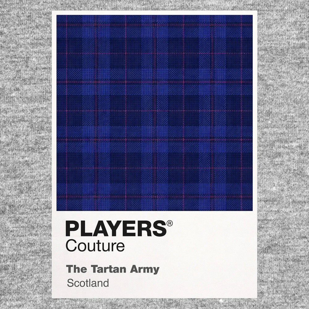 Scotland Tartan Classic Football Shirt Colours Frame Men's T-Shirt – grey close-up detail shot of the Scotland Tartan