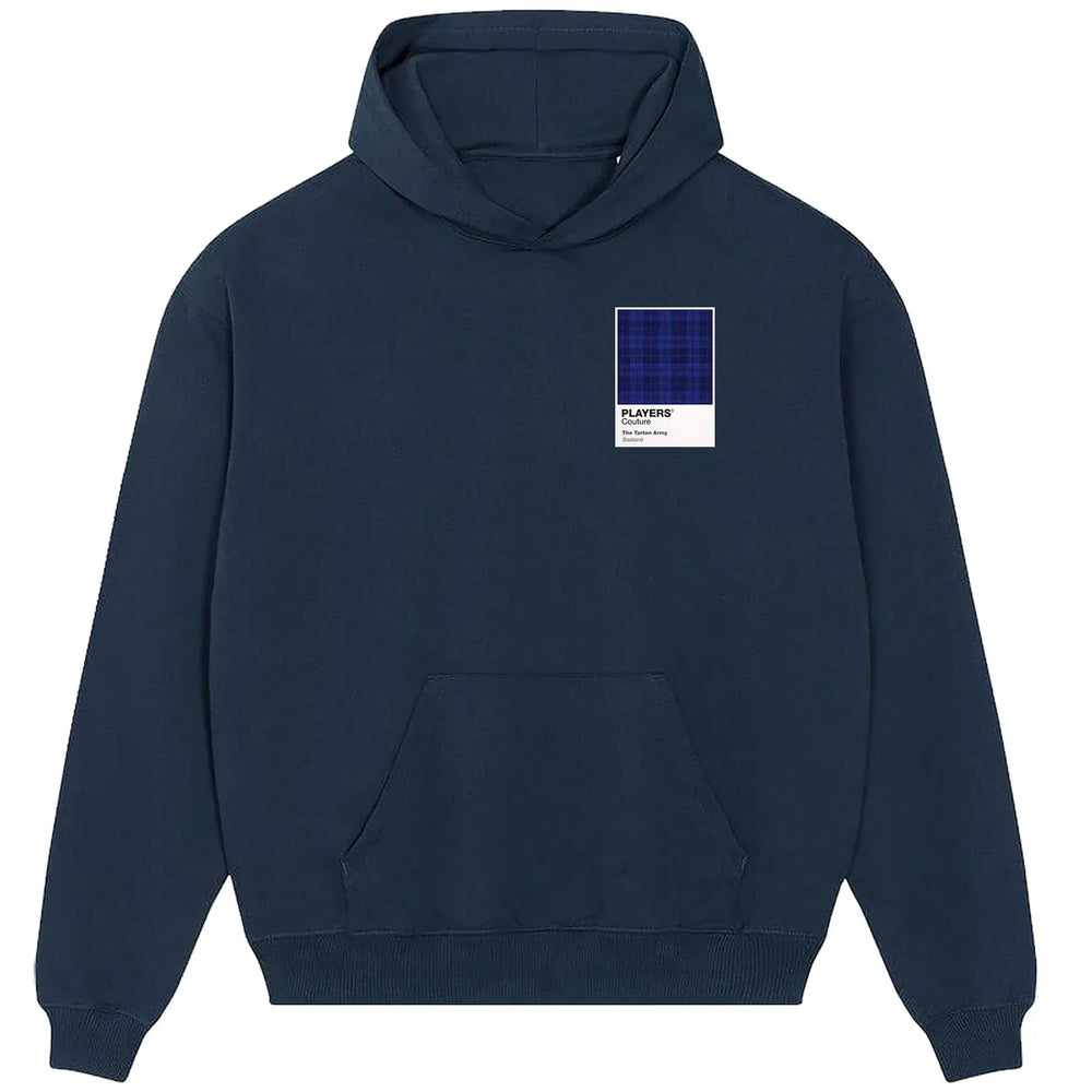 Scotland Tartan hoodie – navy men's hoodie featuring the Scotland Tartan Players Couture logo