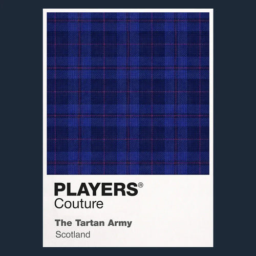 Scotland Tartan Classic Football Shirt Colours Frame Men's T-Shirt – navy close-up detail shot of the Scotland Tartan