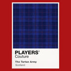 Scotland Tartan Classic Football Shirt Colours Frame Men's T-Shirt – red close-up detail shot of the Scotland Tartan Players