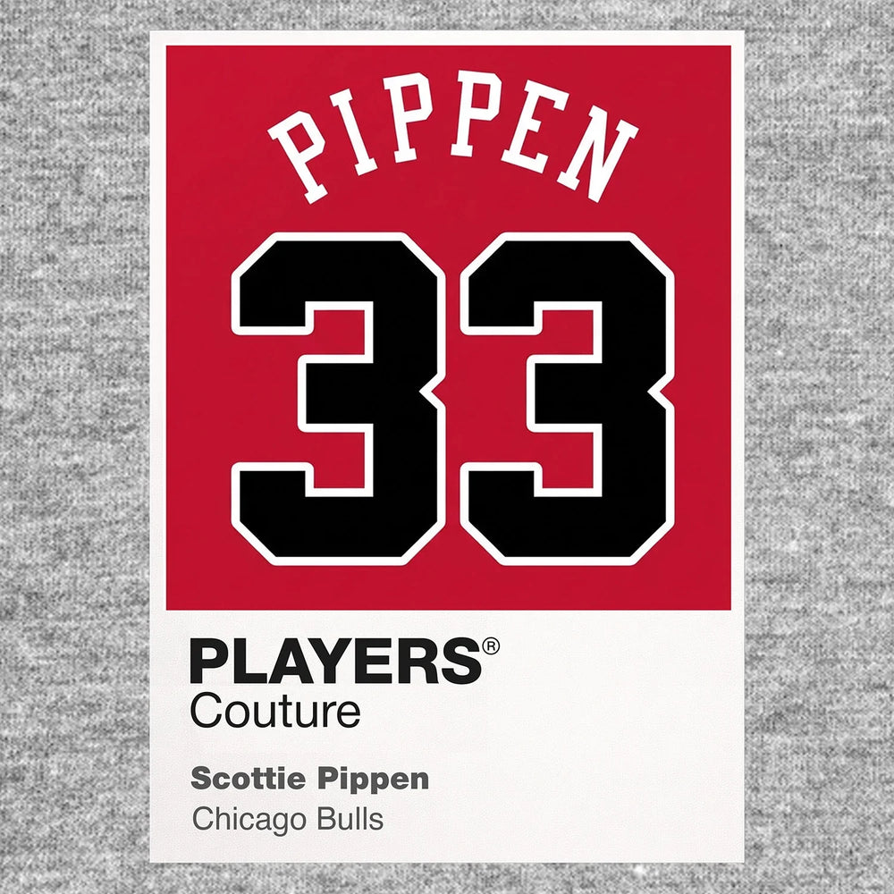 Scottie Pippen 33 Jersey Frame Men's T-Shirt – grey close-up detail shot of the Scottie Pippen 33 Players Couture logo design