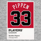 Scottie Pippen 33 Jersey Frame Men's T-Shirt – grey close-up detail shot of the Scottie Pippen 33 Players Couture logo design