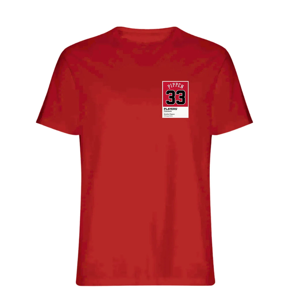 Scottie Pippen 33 t-shirt – red men's t-shirt featuring the Scottie Pippen 33 Players Couture logo