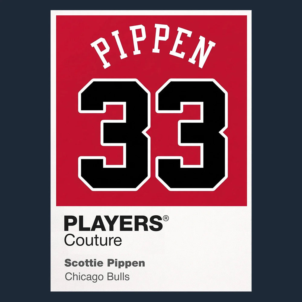 Scottie Pippen 33 Jersey Frame Men's T-Shirt – navy close-up detail shot of the Scottie Pippen 33 Players Couture logo design
