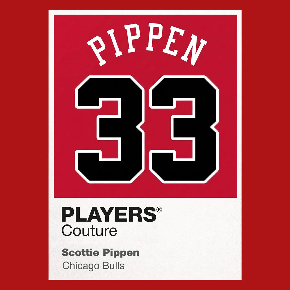 Scottie Pippen 33 Jersey Frame Men's T-Shirt – red close-up detail shot of the Scottie Pippen 33 Players Couture logo design