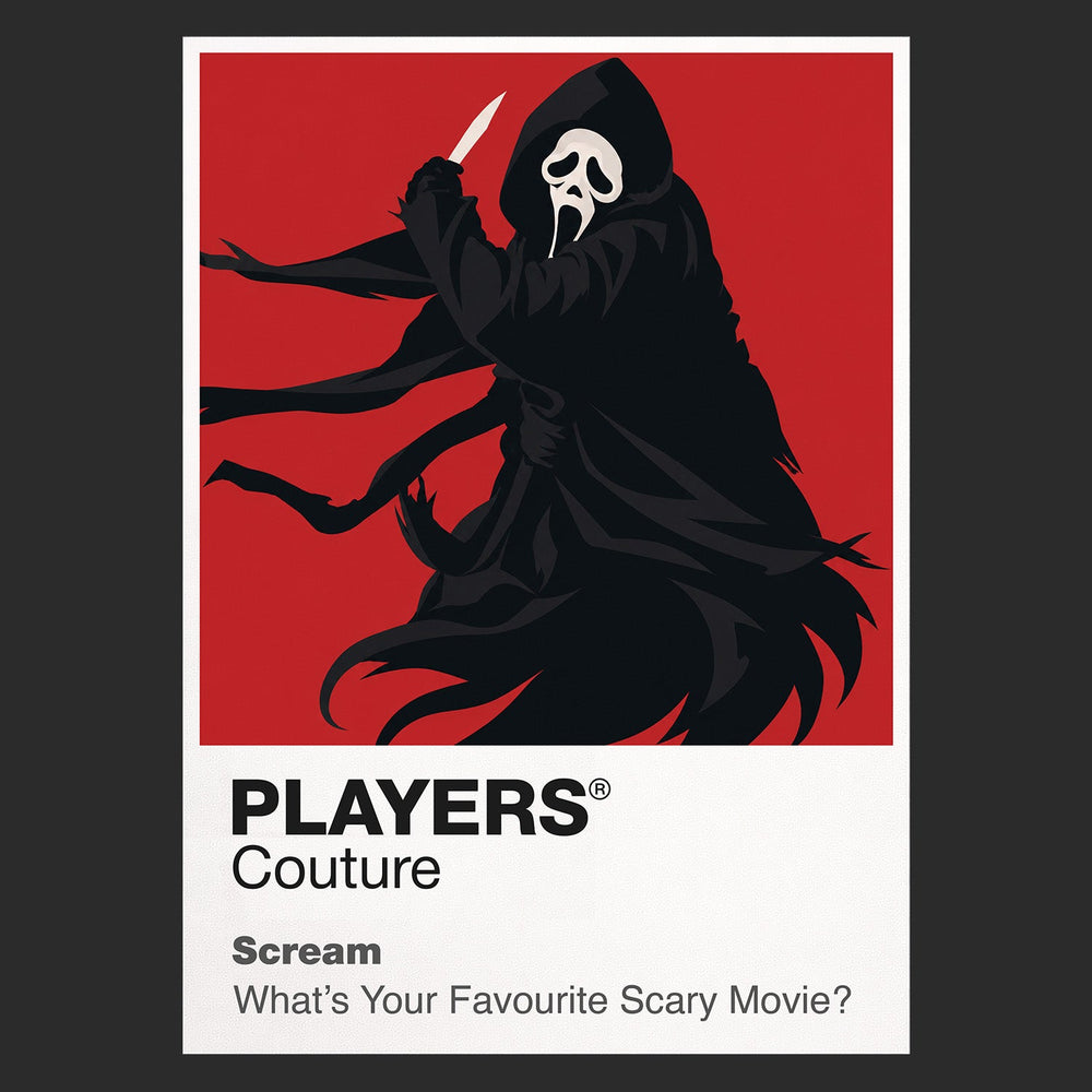 Scream the Ghostface mask and telephone-call silhouette stalking Woodsboro Icon Frame artwork in black