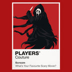 Scream the Ghostface mask and telephone-call silhouette stalking Woodsboro Icon Frame artwork in red
