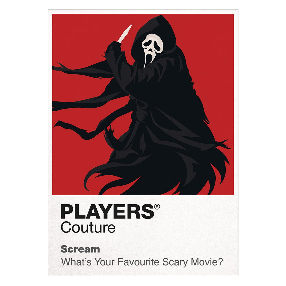 Scream the Ghostface mask and telephone-call silhouette stalking Woodsboro Icon Frame artwork on white