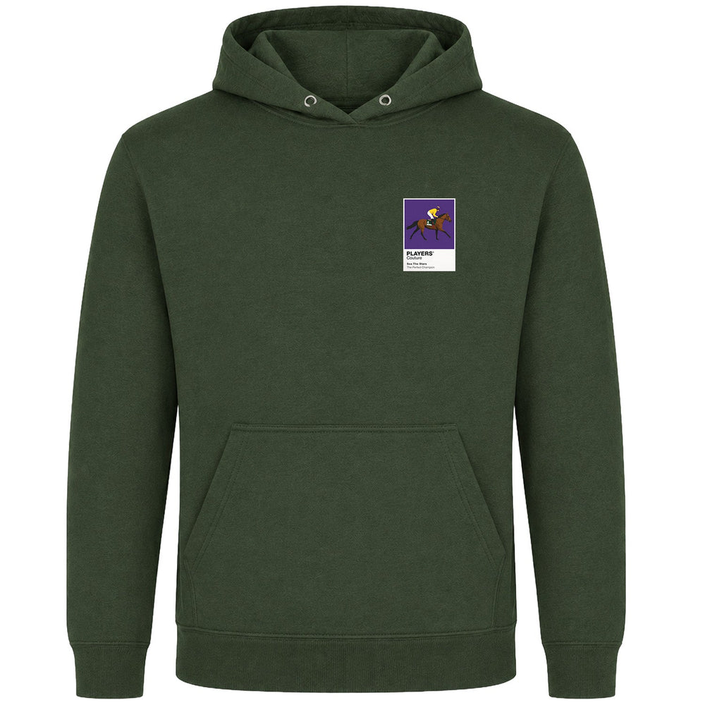 Sea The Stars horse racing hoodie – mens earthy green hoodie view