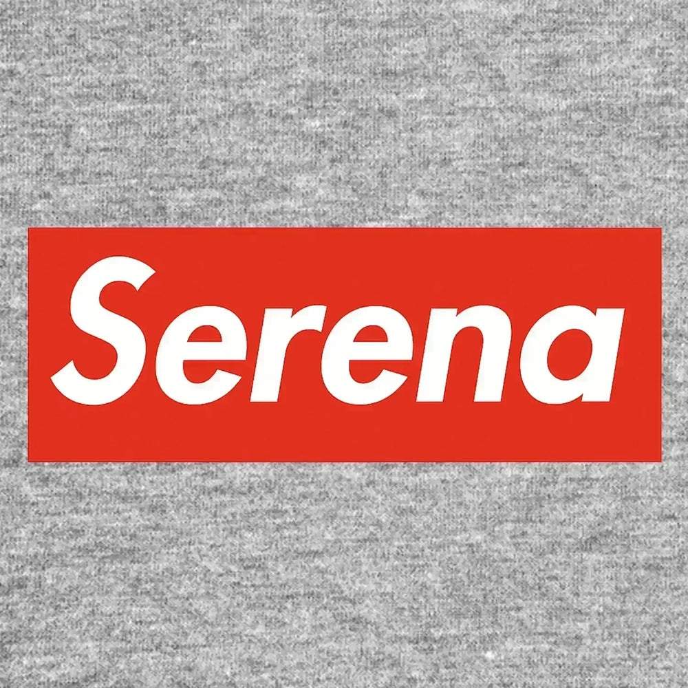Serena Williams Logo Kids Hoodie – grey close-up detail shot of the Serena Williams Players Couture logo design
