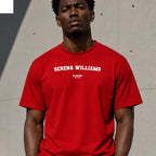 Serena Williams Men's T-Shirt — lifestyle photo, Red t-shirt