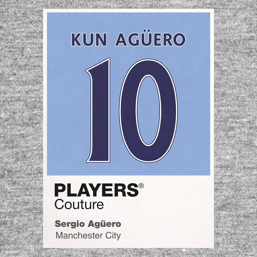 Sergio Aguero 10 Football Shirt Frame Men's Hoodie – grey close-up detail shot of the Sergio Aguero 10 Football Players
