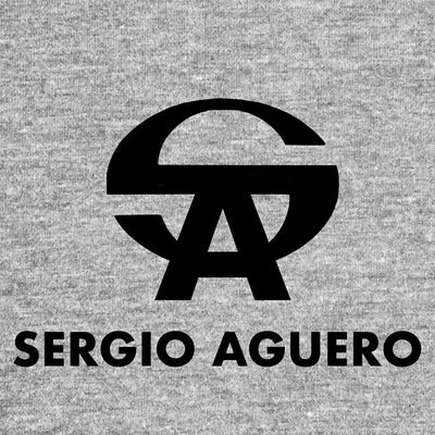 Sergio Aguero Logo Kids Hoodie – grey close-up detail shot of the Sergio Aguero Players Couture logo design