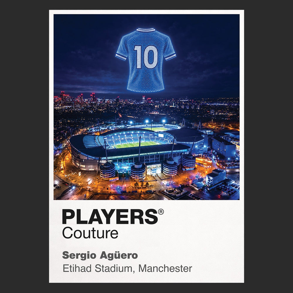 Sergio Aguero Manchester City number 10 Icons in Lights Frame artwork in black