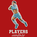 Sergio Aguero Badge Men's Hoodie – red close-up detail shot of the Sergio Aguero Players Couture logo design