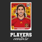 Sergio Ramos World Cup Sticker Men's T-Shirt – black close-up detail shot of the Sergio Ramos World Cup Players Couture logo