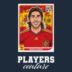 Sergio Ramos World Cup Sticker Men's T-Shirt – navy close-up detail shot of the Sergio Ramos World Cup Players Couture logo