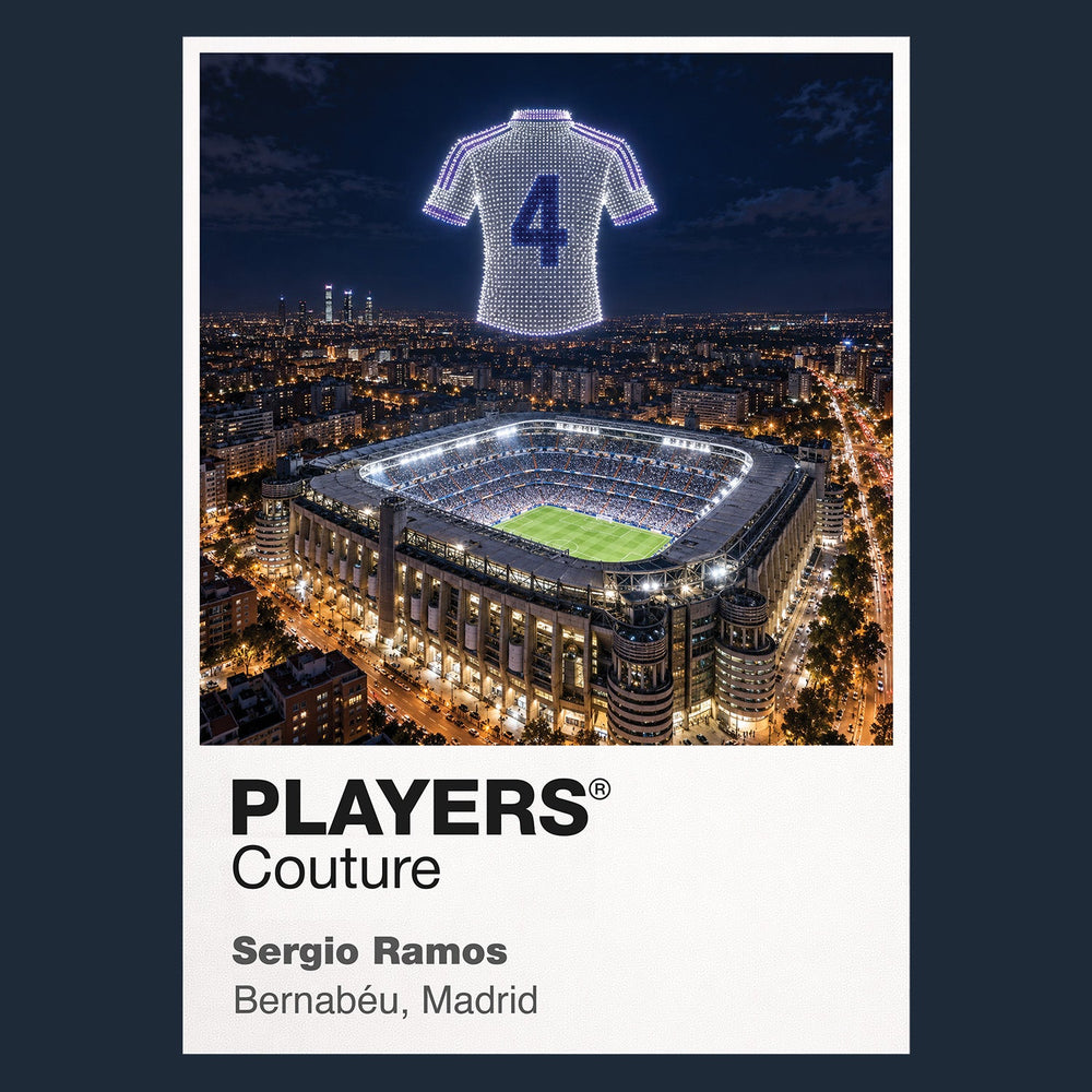 Sergio Ramos Real Madrid number 4 Icons in Lights Frame artwork in navy