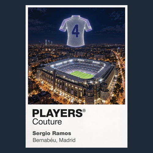Sergio Ramos Real Madrid number 4 Icons in Lights Frame artwork in navy
