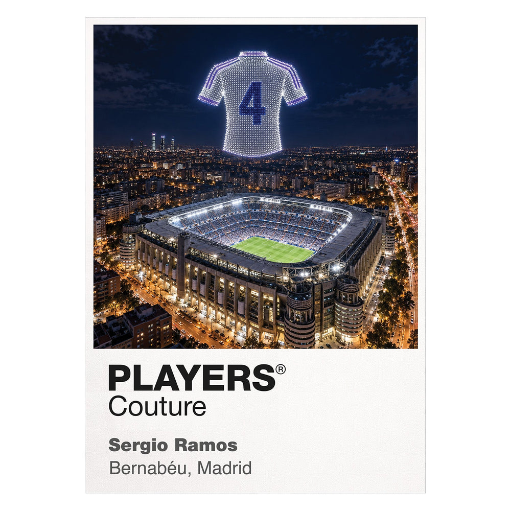 Sergio Ramos Real Madrid number 4 Icons in Lights Frame artwork in white