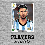 Sergio Aguero World Cup Sticker Men's T-Shirt – grey close-up detail shot of the Sergio Aguero World Cup Players Couture
