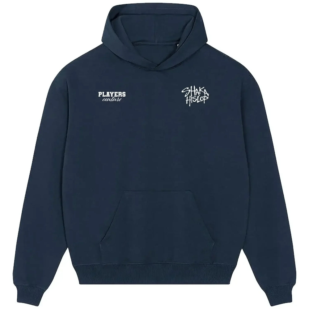 Shaka Hislop hoodie – navy men's hoodie featuring the Shaka Hislop Players Couture logo