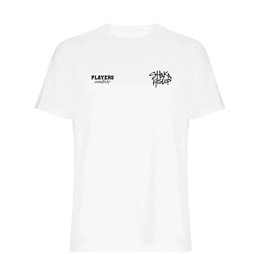 Shaka Hislop t-shirt – white men's t-shirt featuring the Shaka Hislop Players Couture logo
