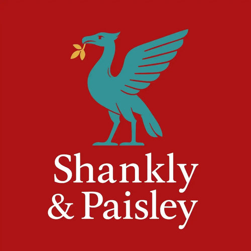 Shankly & Paisley Turquoise Logo Men's T-Shirt – red close-up detail shot of the Shankly & Paisley Turquoise Players Couture