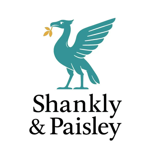 Shankly & Paisley Turquoise Logo Men's T-Shirt – white close-up detail shot of the Shankly & Paisley Turquoise Players
