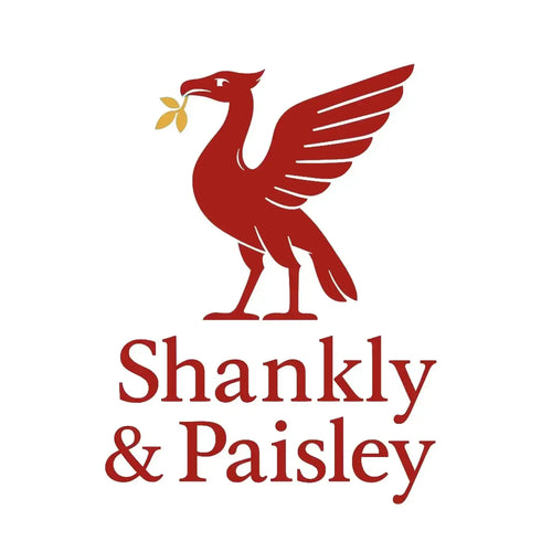 Shankly & Paisley Red Logo Men's T-Shirt – red close-up detail shot of the Shankly & Paisley Red Players Couture logo design