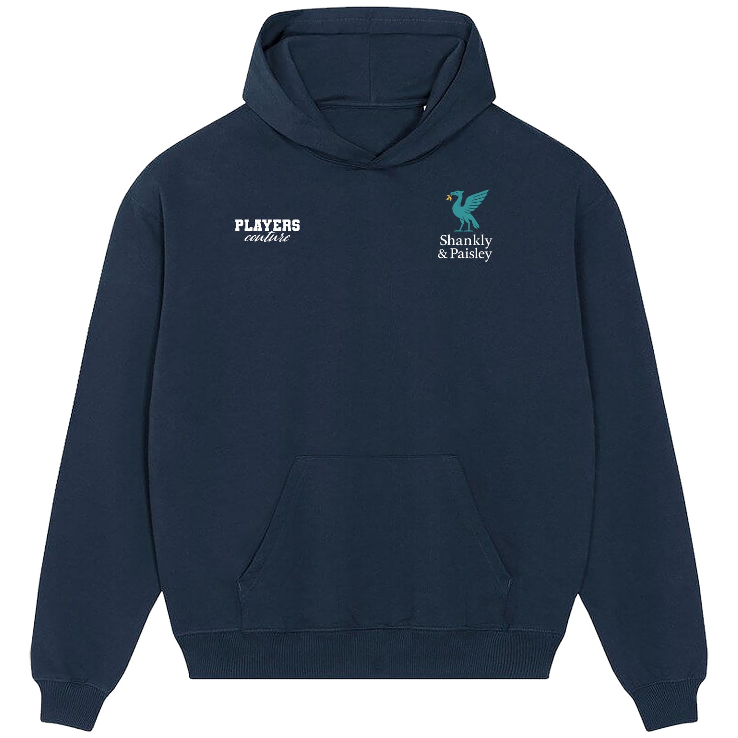 Shankly & Paisley Turquoise Logo Players Couture Men's Casual Hoodie Navy
